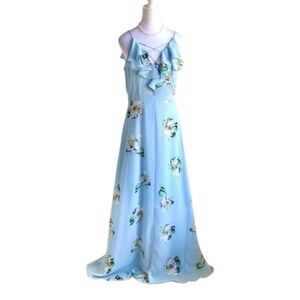 New Look Dress Maxi Light Blue Floral Low Back (8)